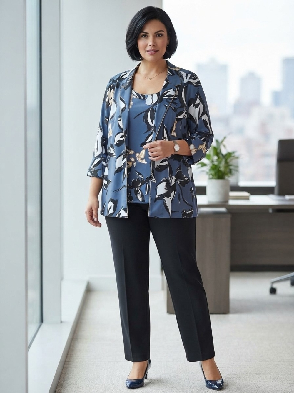 JOSEPH RIBKOFF Signature Blue Floral Open Jacket & Shell Twin Set NWT